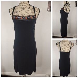 Velvet Slip Dress Sz M Embroidered By Is That You? Brand 90s Y2K Whimsygoth